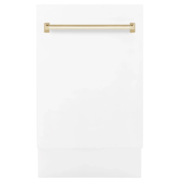 Zline Autograph Series 18 In Dishwasher In White Matte With Champagne Bronze Handle Dwvz Wm 18 Cb