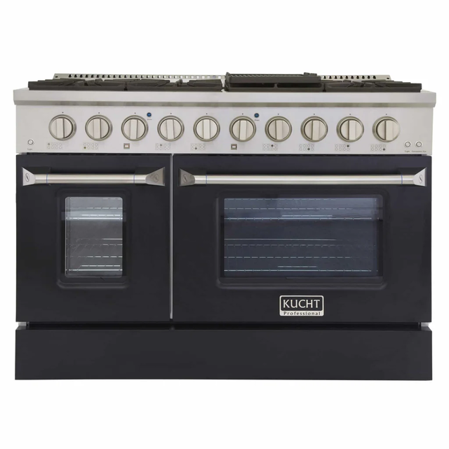 Kucht 48-Inch Pro-Style Dual Fuel Range in Stainless Steel with Black Oven Door (KDF482-K)